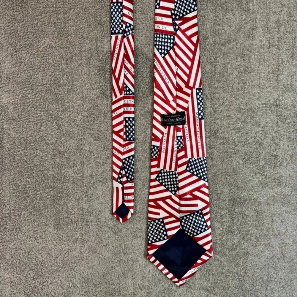 Indian Head Mens American Flag States Patriotic Tie Red White Blue Handmade